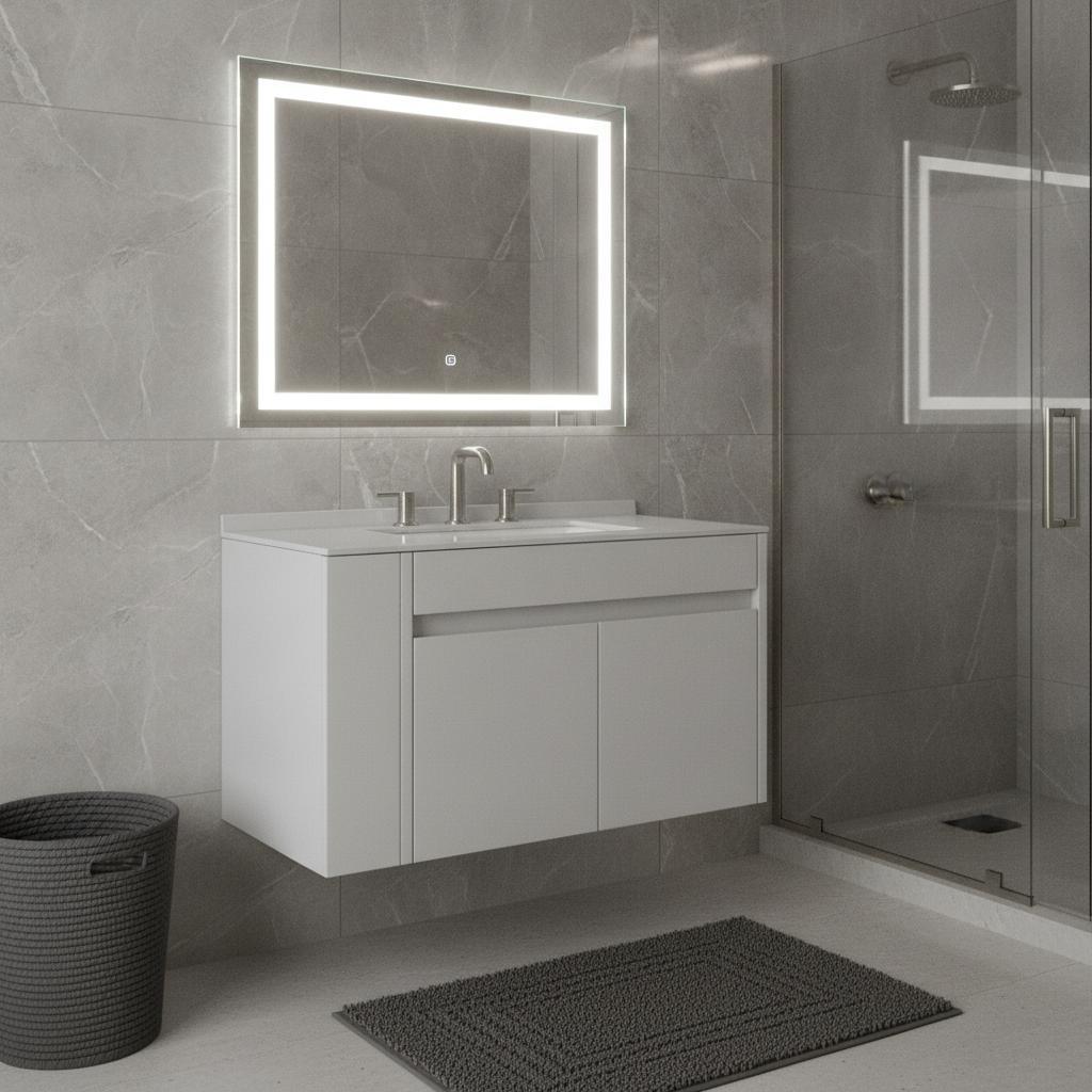 30" White Wood Floating Double Door Bathroom Vanity With Sink - HomeRoots - Flyclothing LLC