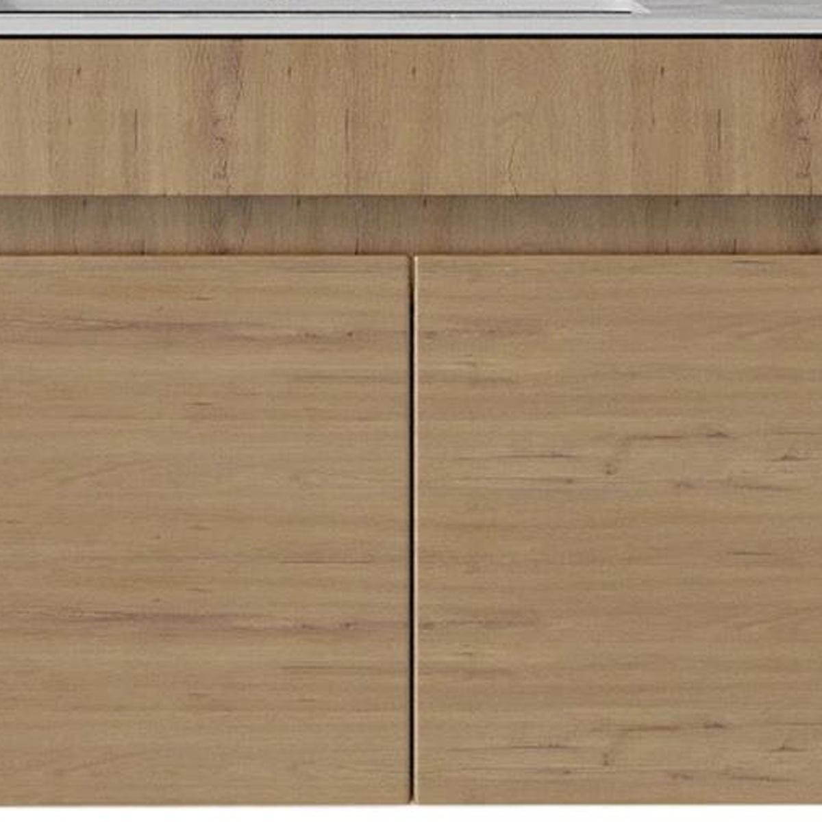 30" Brown Wood Floating Double Door Bathroom Vanity With White Sink - HomeRoots - Flyclothing LLC