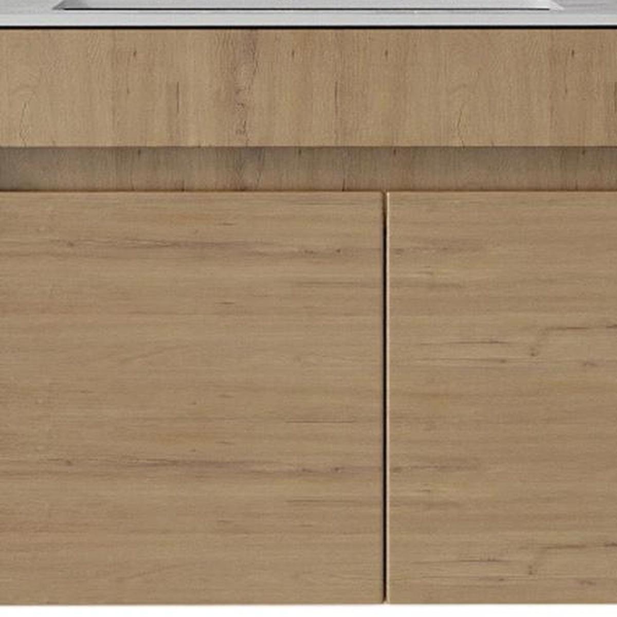30" Brown Wood Floating Double Door Bathroom Vanity With White Sink - HomeRoots - Flyclothing LLC