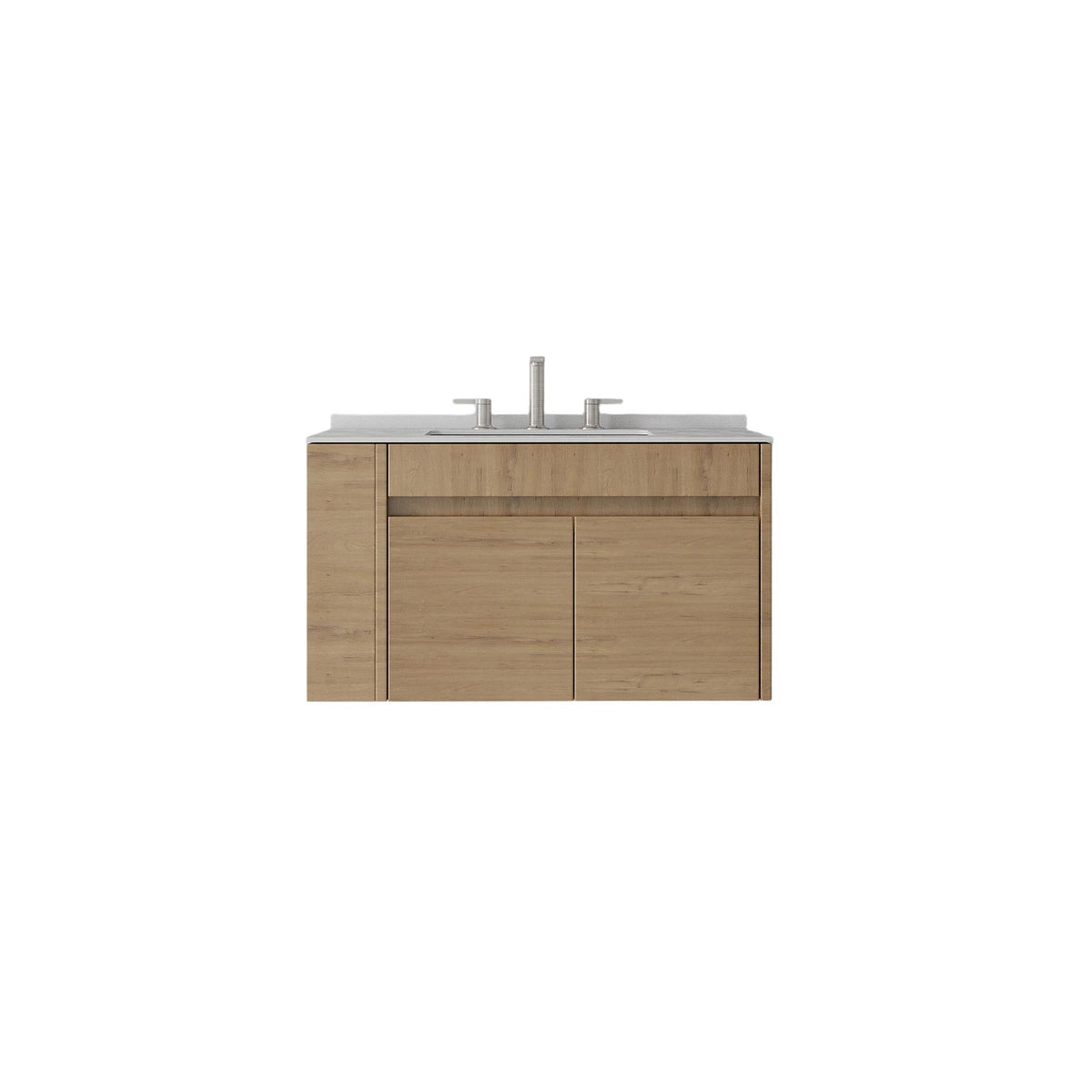 30" Brown Wood Floating Double Door Bathroom Vanity With White Sink - HomeRoots - Flyclothing LLC