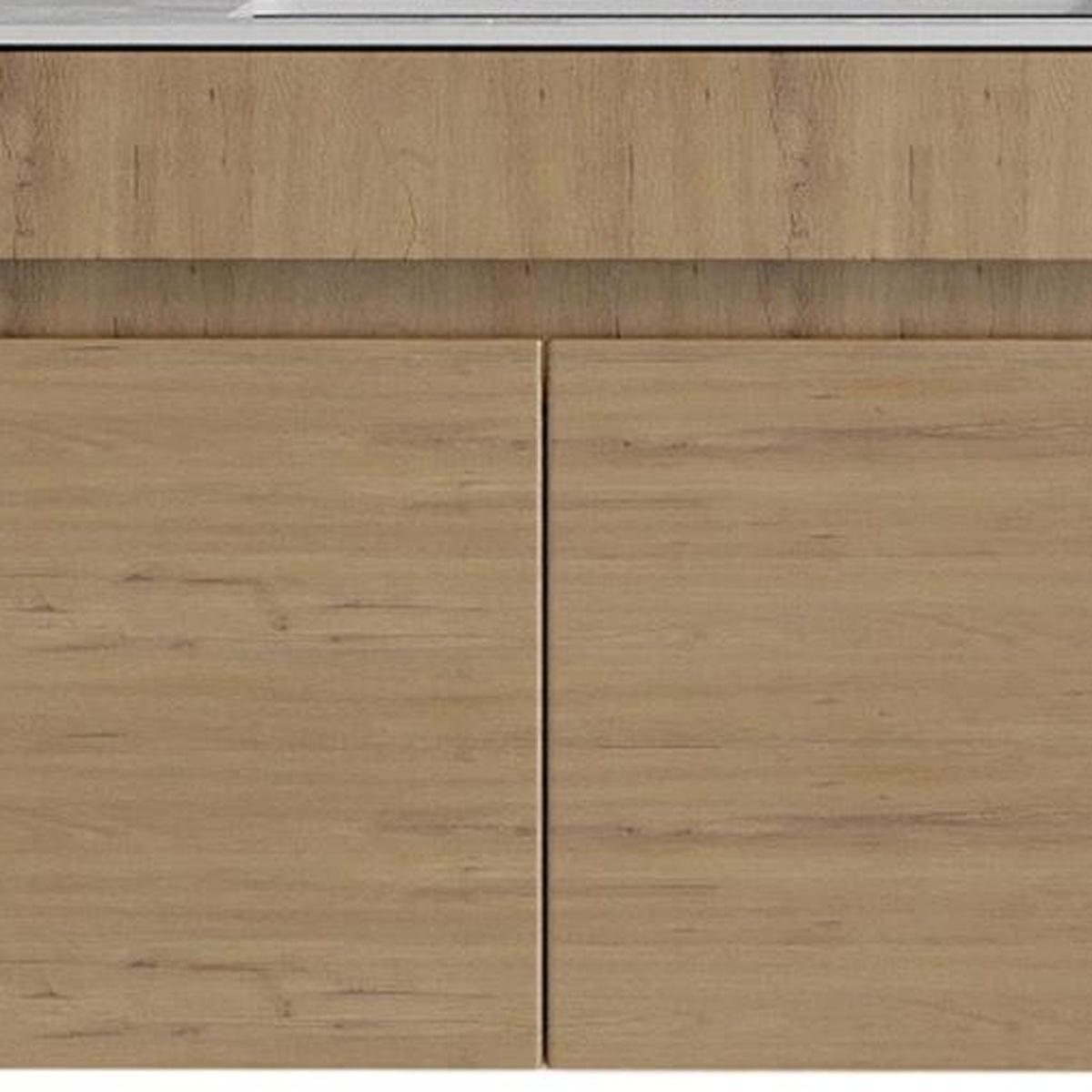 30" Brown Wood Floating Double Door Bathroom Vanity With White Sink - HomeRoots - Flyclothing LLC