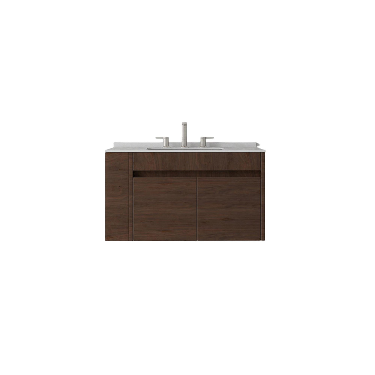 30" Brown Wood Floating Double Door Bathroom Vanity With White Sink - HomeRoots - Flyclothing LLC