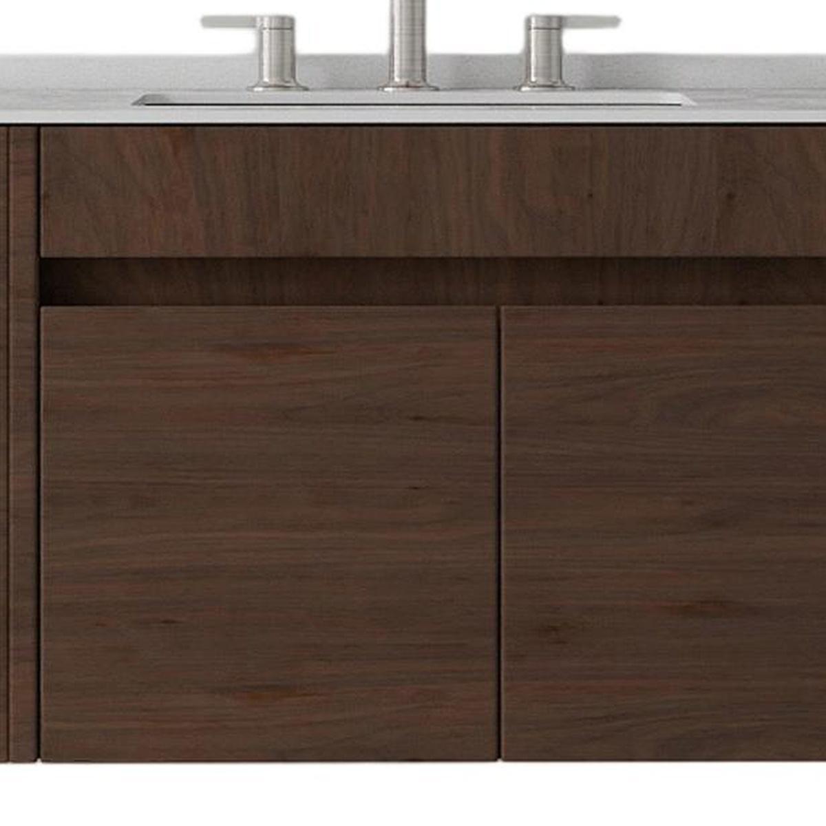 30" Brown Wood Floating Double Door Bathroom Vanity With White Sink - HomeRoots - Flyclothing LLC