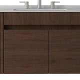 30" Brown Wood Floating Double Door Bathroom Vanity With White Sink - HomeRoots - Flyclothing LLC