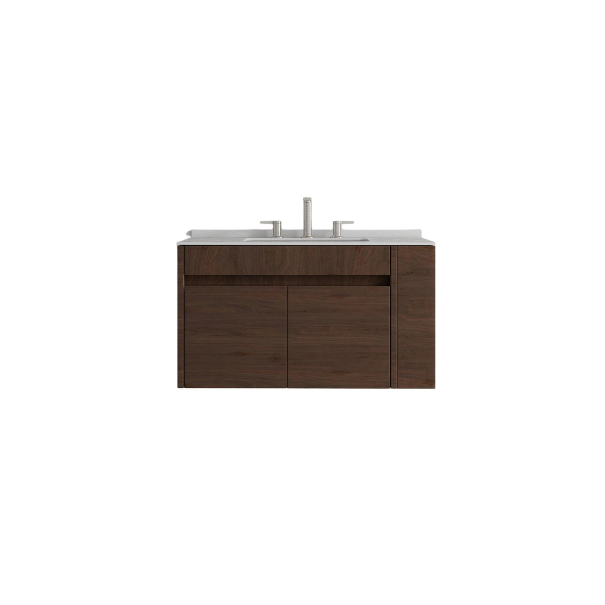 30" Brown Wood Floating Double Door Bathroom Vanity With White Sink - HomeRoots - Flyclothing LLC