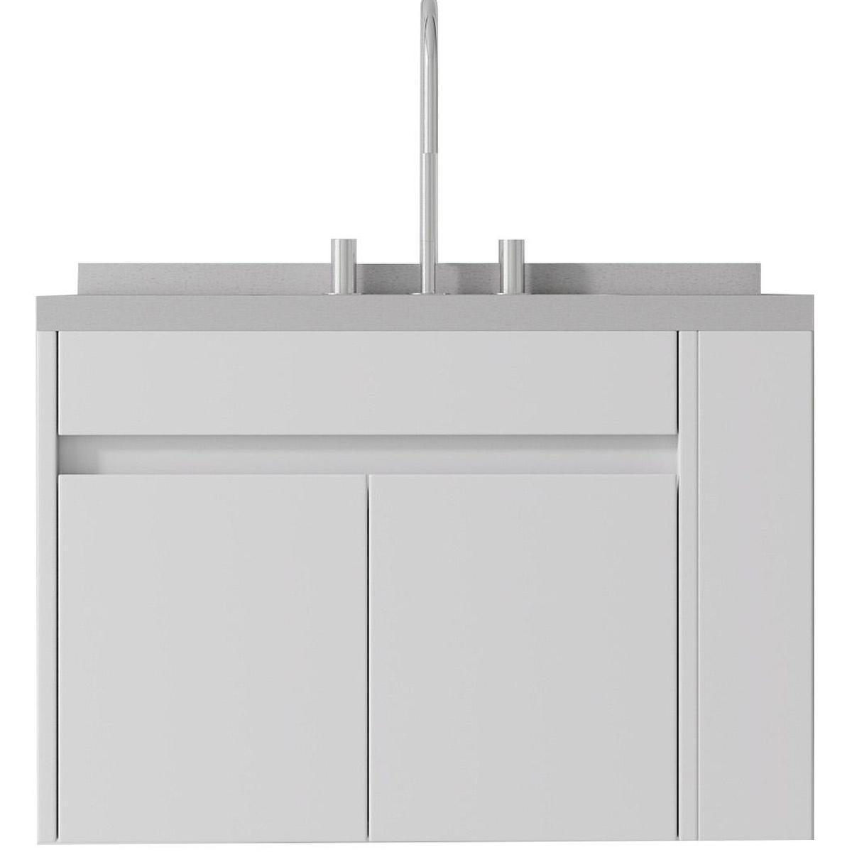 30" White Wood Floating Double Door Bathroom Vanity With Sink - HomeRoots - Flyclothing LLC