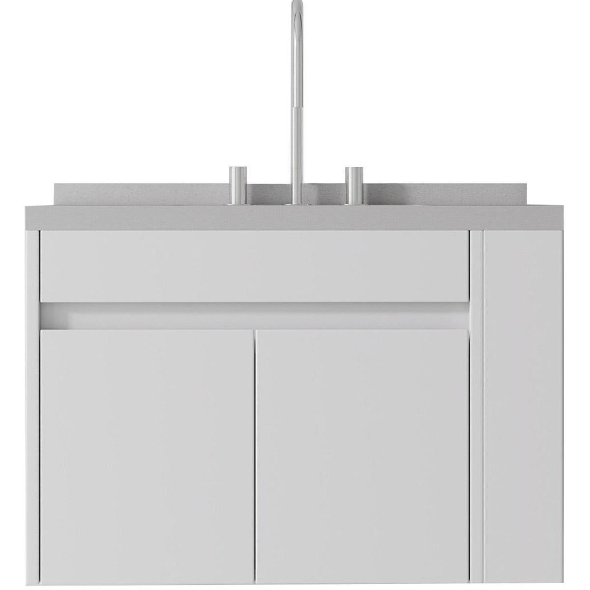 30" White Wood Floating Double Door Bathroom Vanity With Sink - HomeRoots - Flyclothing LLC