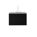 30" Black Wood Floating Double Door Bathroom Vanity With White Sink - HomeRoots - Flyclothing LLC