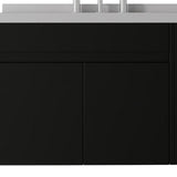 30" Black Wood Floating Double Door Bathroom Vanity With White Sink - HomeRoots - Flyclothing LLC