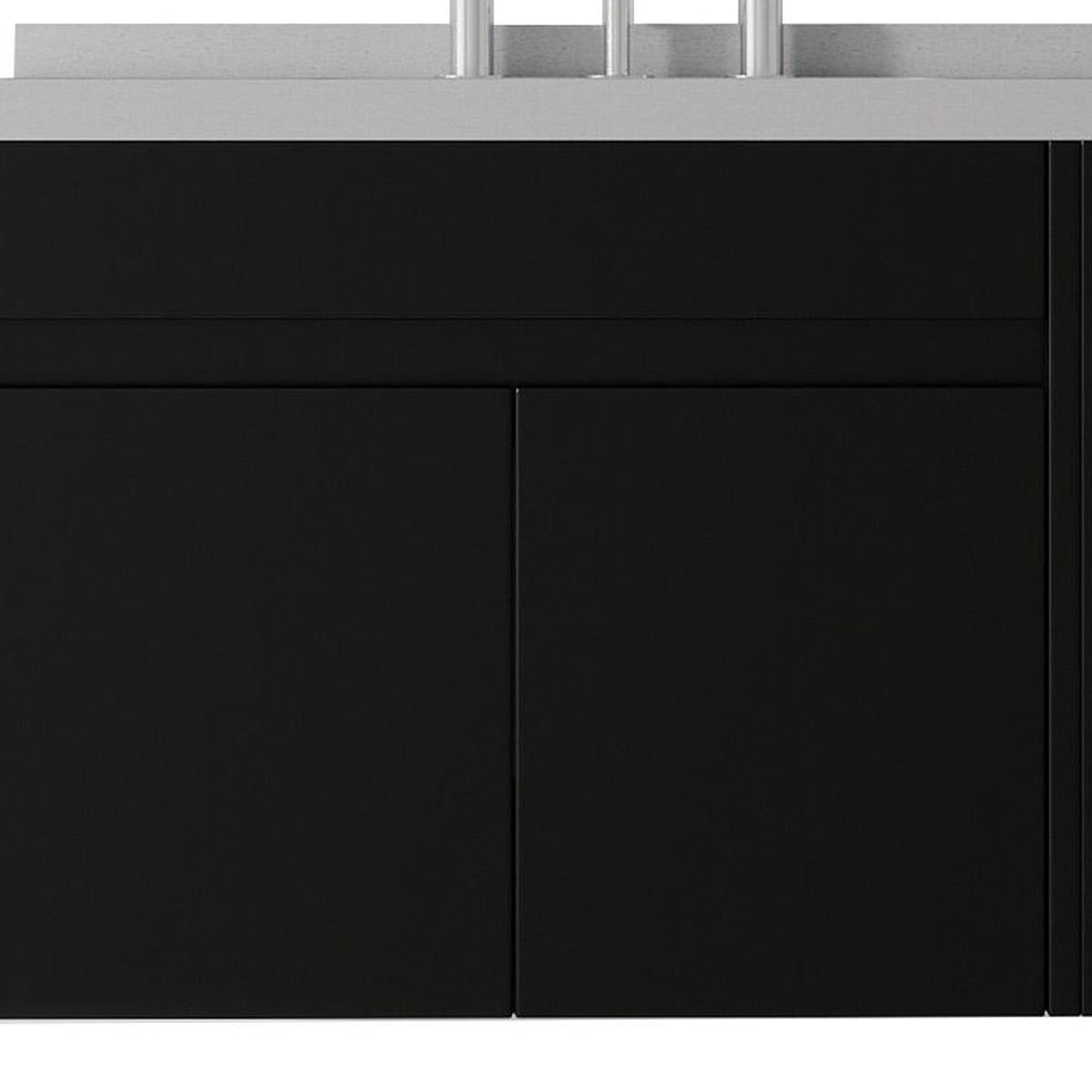 30" Black Wood Floating Double Door Bathroom Vanity With White Sink - HomeRoots - Flyclothing LLC