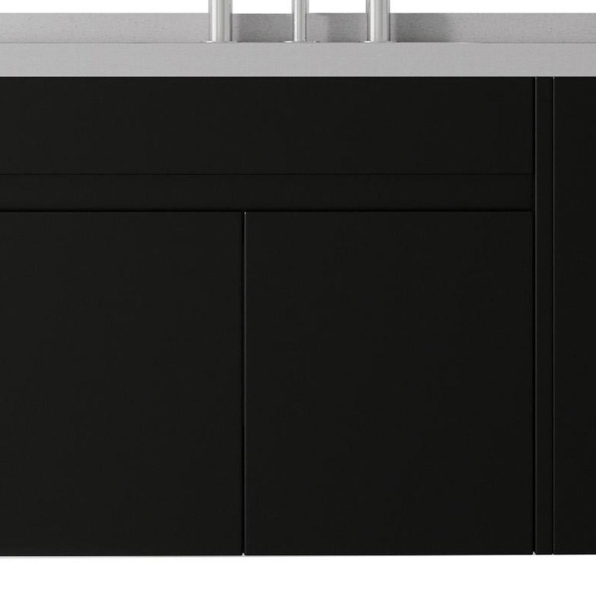 30" Black Wood Floating Double Door Bathroom Vanity With White Sink - HomeRoots - Flyclothing LLC