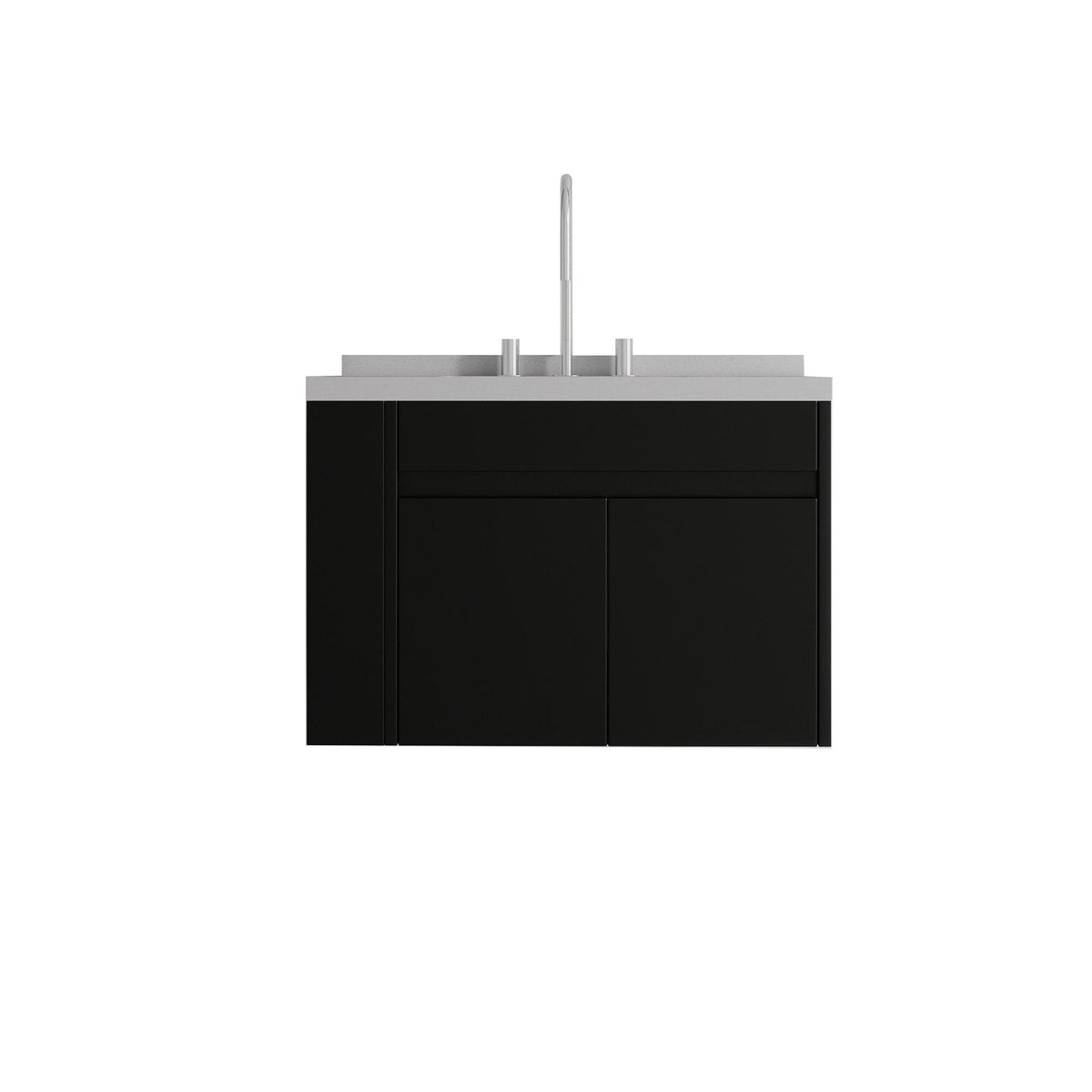 30" Black Wood Floating Double Door Bathroom Vanity With White Sink - HomeRoots - Flyclothing LLC
