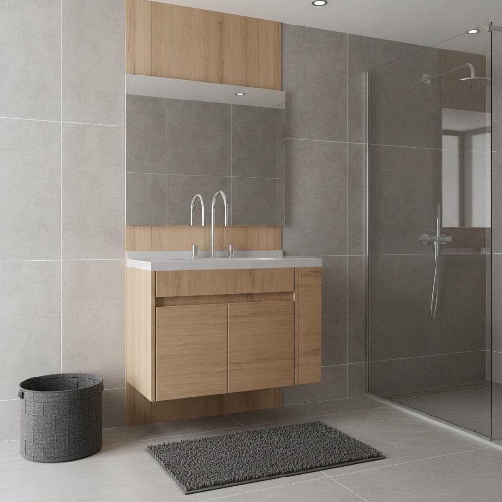 30" Brown Wood Floating Double Door Bathroom Vanity With White Sink - HomeRoots - Flyclothing LLC
