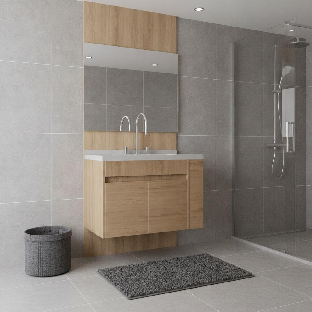 30" Brown Wood Floating Double Door Bathroom Vanity With White Sink - HomeRoots - Flyclothing LLC