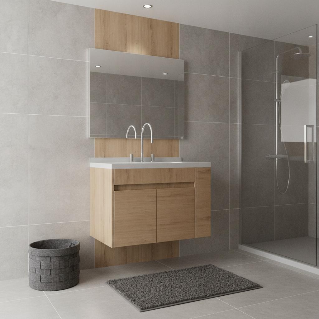 30" Brown Wood Floating Double Door Bathroom Vanity With White Sink - HomeRoots - Flyclothing LLC