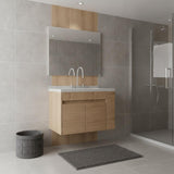 30" Brown Wood Floating Double Door Bathroom Vanity With White Sink - HomeRoots - Flyclothing LLC