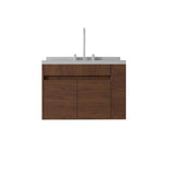 30" Brown Wood Floating Double Door Bathroom Vanity With White Sink - HomeRoots - Flyclothing LLC