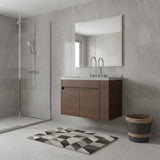 30" Brown Wood Floating Double Door Bathroom Vanity With White Sink - HomeRoots - Flyclothing LLC