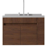 30" Brown Wood Floating Double Door Bathroom Vanity With White Sink - HomeRoots - Flyclothing LLC