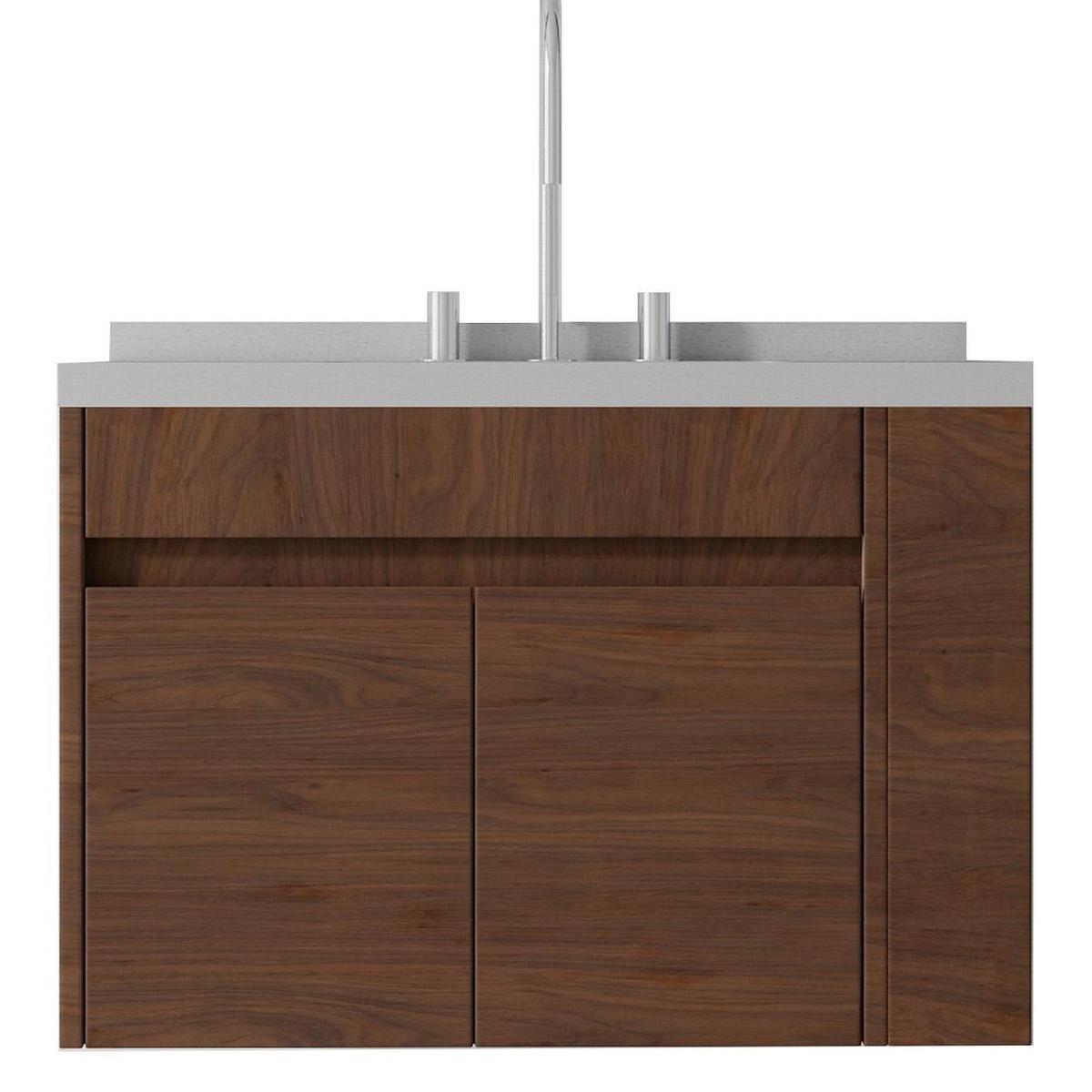 30" Brown Wood Floating Double Door Bathroom Vanity With White Sink - HomeRoots - Flyclothing LLC