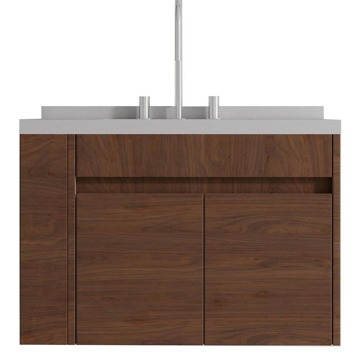 30" Brown Wood Floating Double Door Bathroom Vanity With White Sink - HomeRoots - Flyclothing LLC