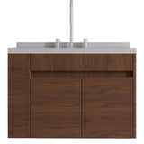 30" Brown Wood Floating Double Door Bathroom Vanity With White Sink - HomeRoots - Flyclothing LLC