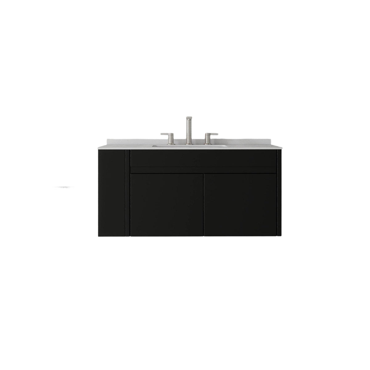 36" Black Wood Floating Double Door Bathroom Vanity With White Sink - HomeRoots - Flyclothing LLC