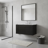 36" Black Wood Floating Double Door Bathroom Vanity With White Sink - HomeRoots - Flyclothing LLC
