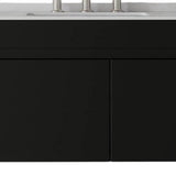 36" Black Wood Floating Double Door Bathroom Vanity With White Sink - HomeRoots - Flyclothing LLC