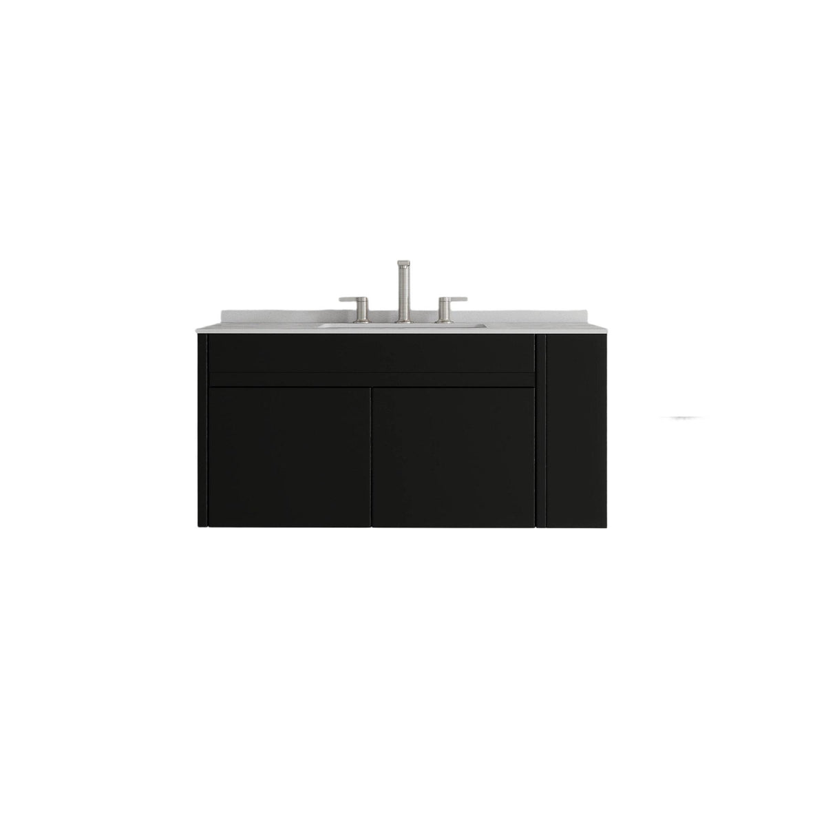 36" Black Wood Floating Double Door Bathroom Vanity With White Sink - HomeRoots - Flyclothing LLC