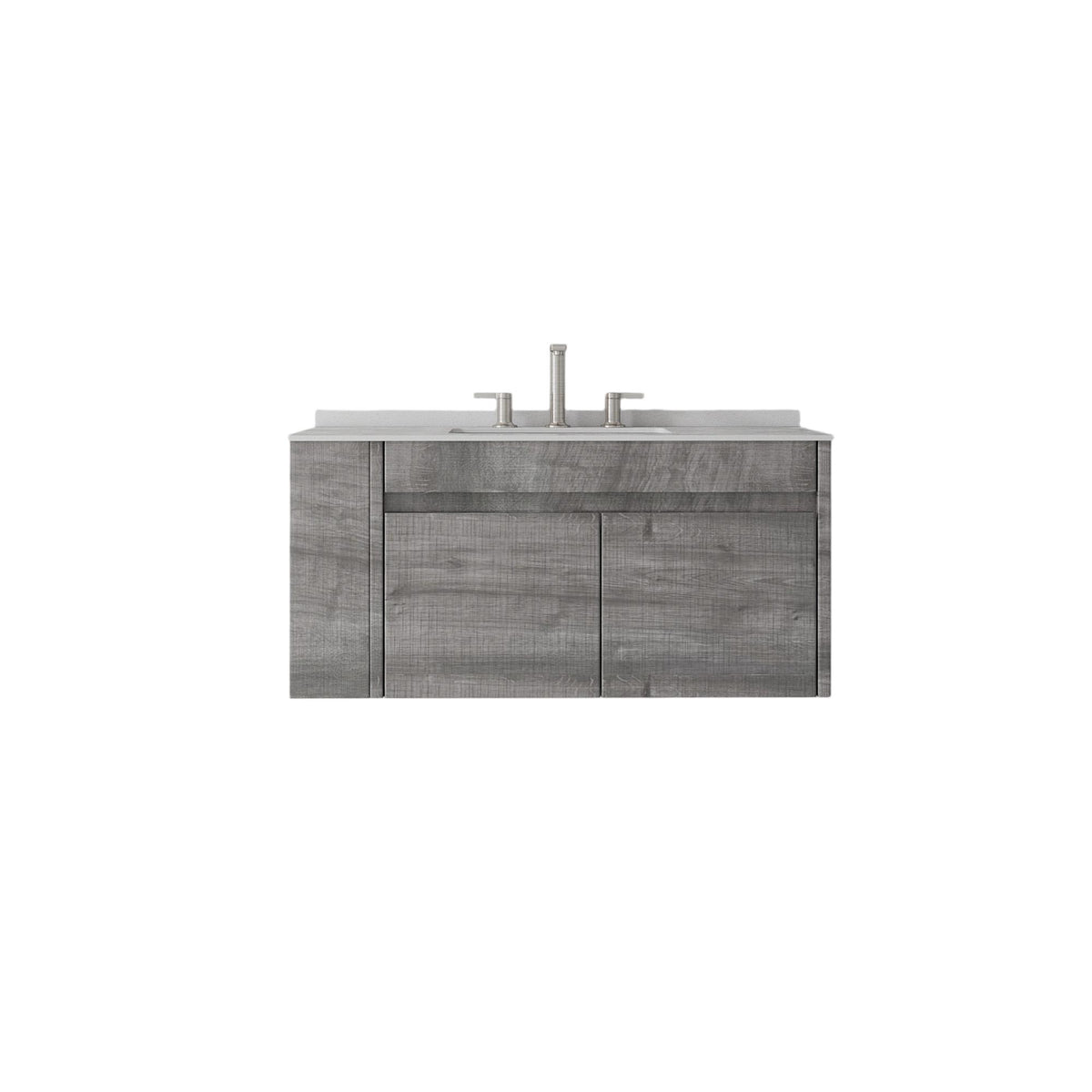 36" Gray Wood Floating Double Door Bathroom Vanity With White Sink - HomeRoots - Flyclothing LLC