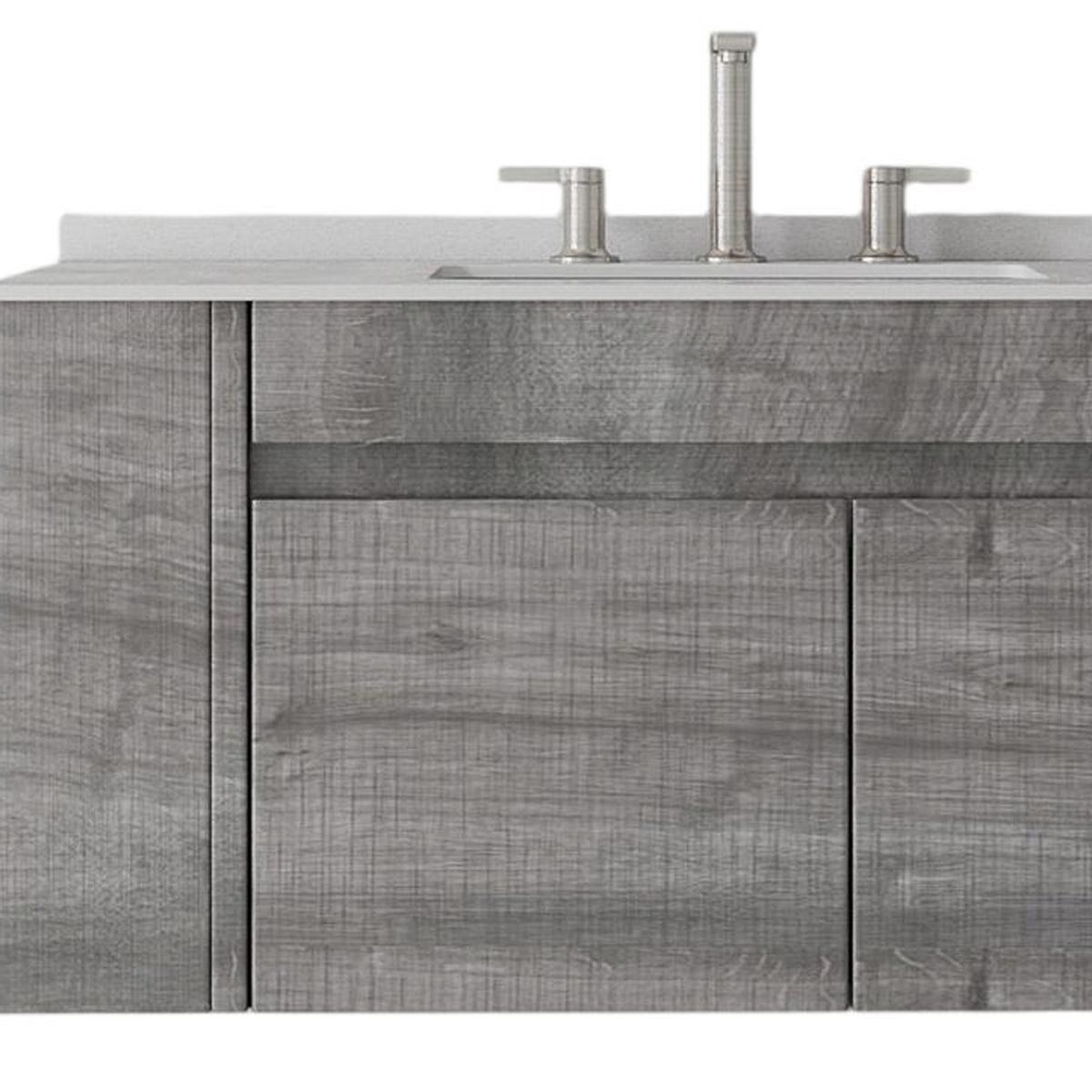 36" Gray Wood Floating Double Door Bathroom Vanity With White Sink - HomeRoots - Flyclothing LLC