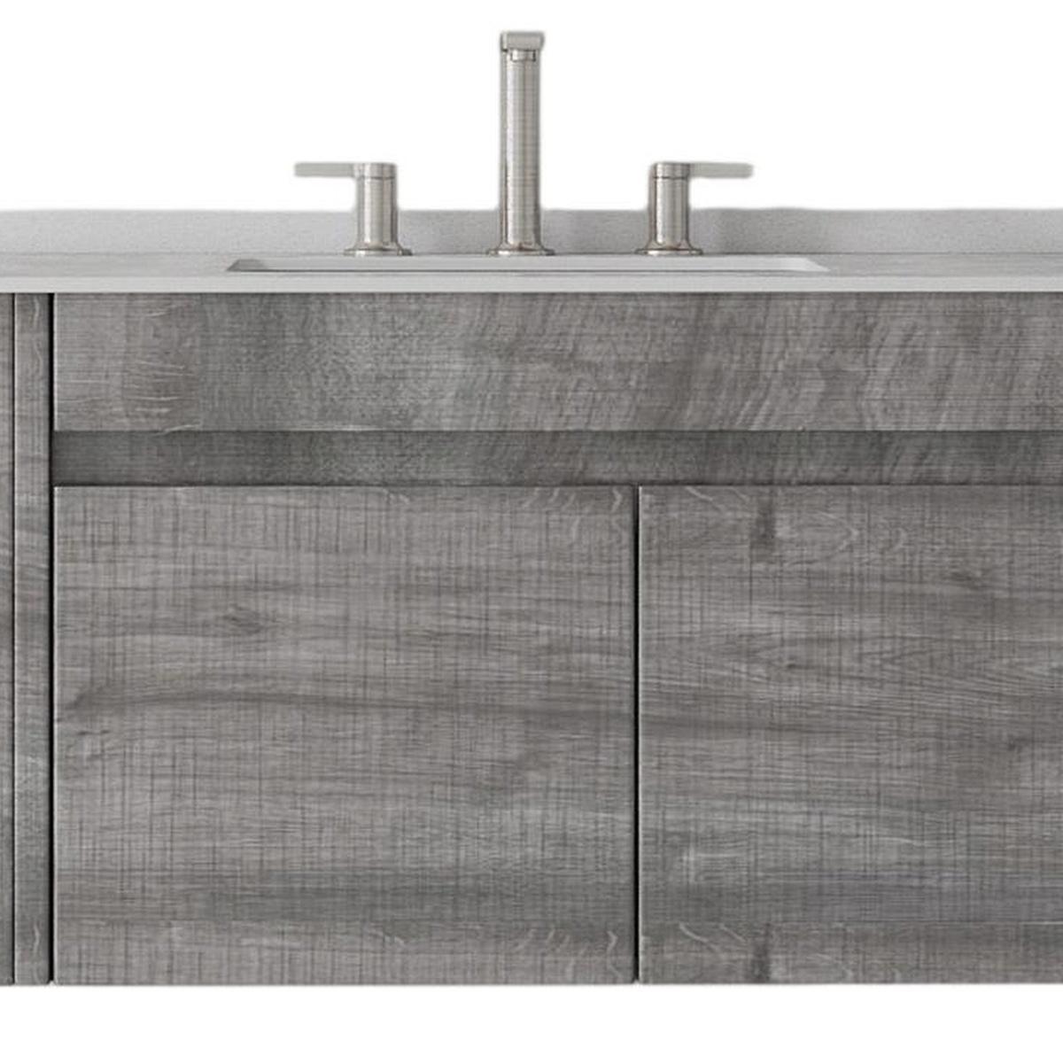36" Gray Wood Floating Double Door Bathroom Vanity With White Sink - HomeRoots - Flyclothing LLC
