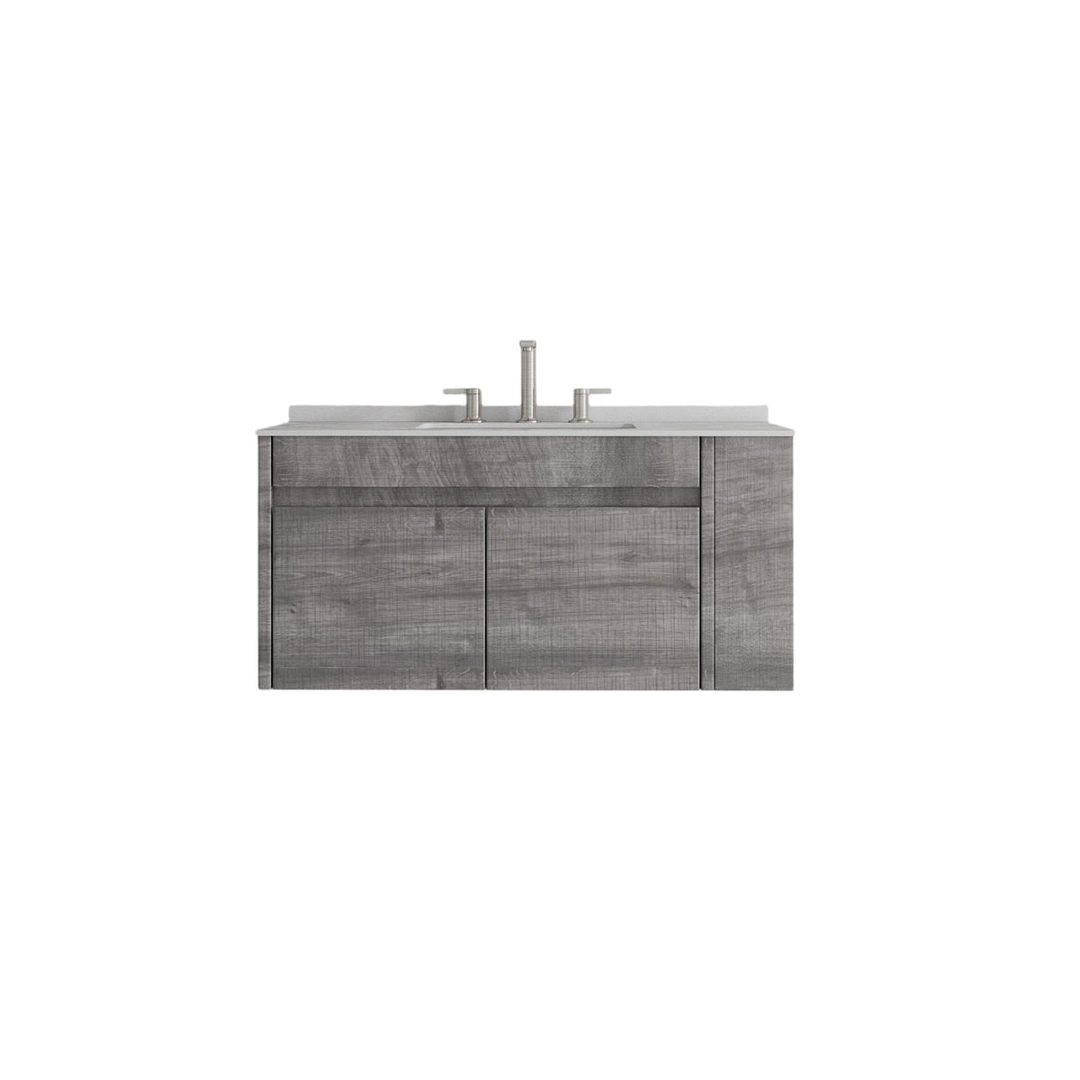 36" Gray Wood Floating Double Door Bathroom Vanity With White Sink - HomeRoots - Flyclothing LLC