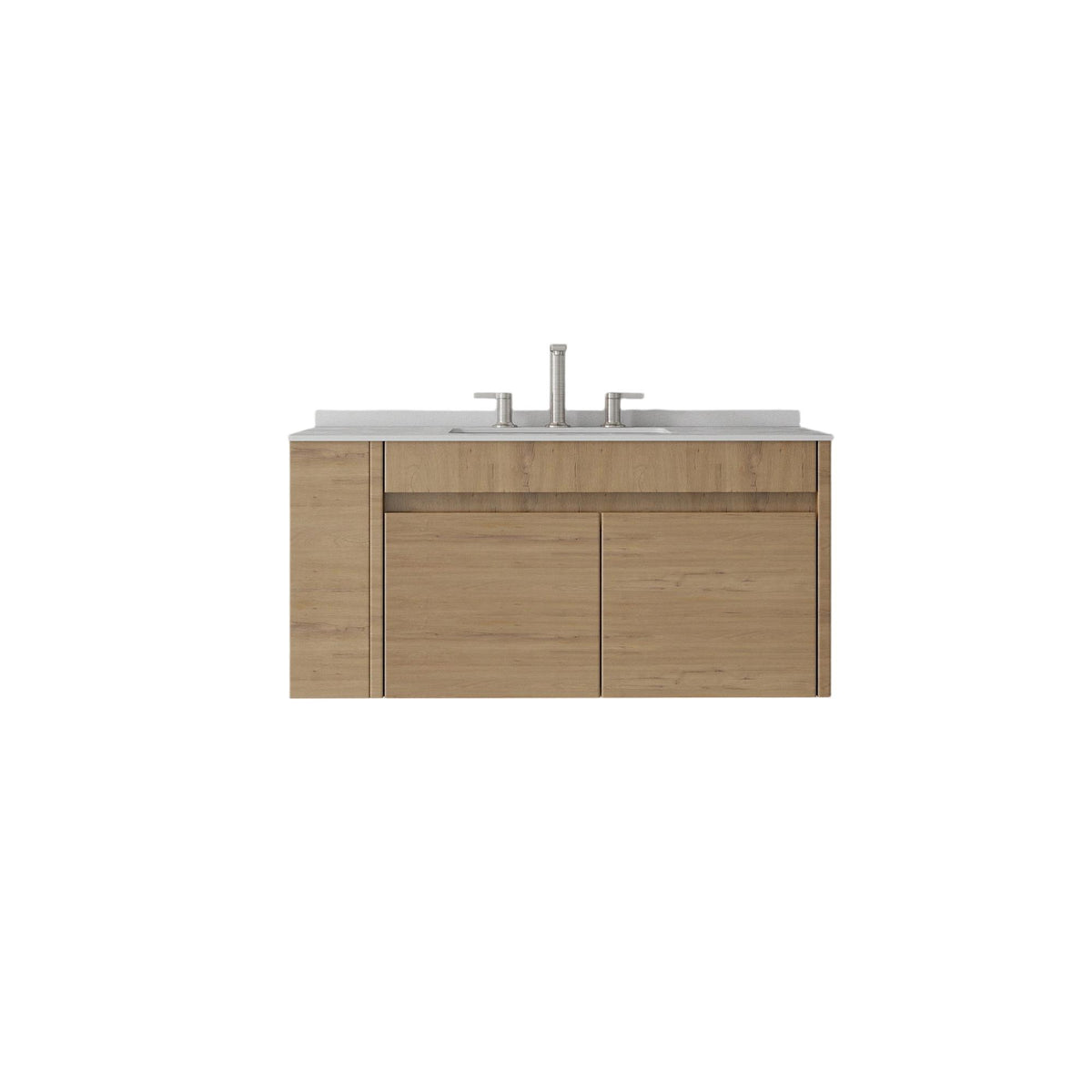 36" Brown Wood Floating Double Door Bathroom Vanity With White Sink - HomeRoots - Flyclothing LLC