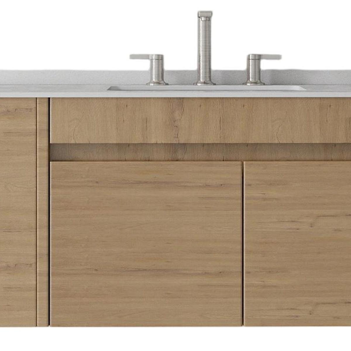 36" Brown Wood Floating Double Door Bathroom Vanity With White Sink - HomeRoots - Flyclothing LLC