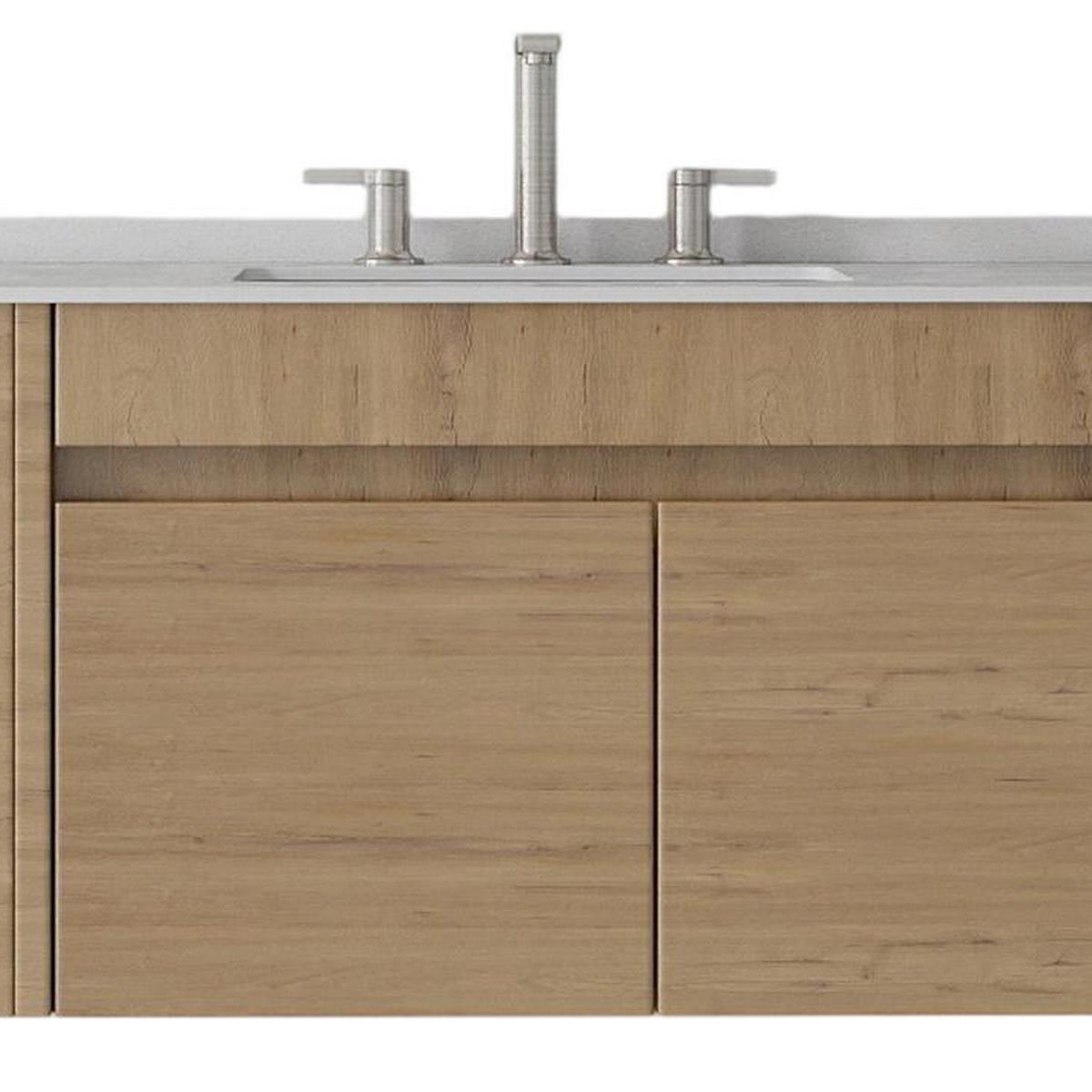 36" Brown Wood Floating Double Door Bathroom Vanity With White Sink - HomeRoots - Flyclothing LLC