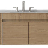 36" Brown Wood Floating Double Door Bathroom Vanity With White Sink - HomeRoots - Flyclothing LLC