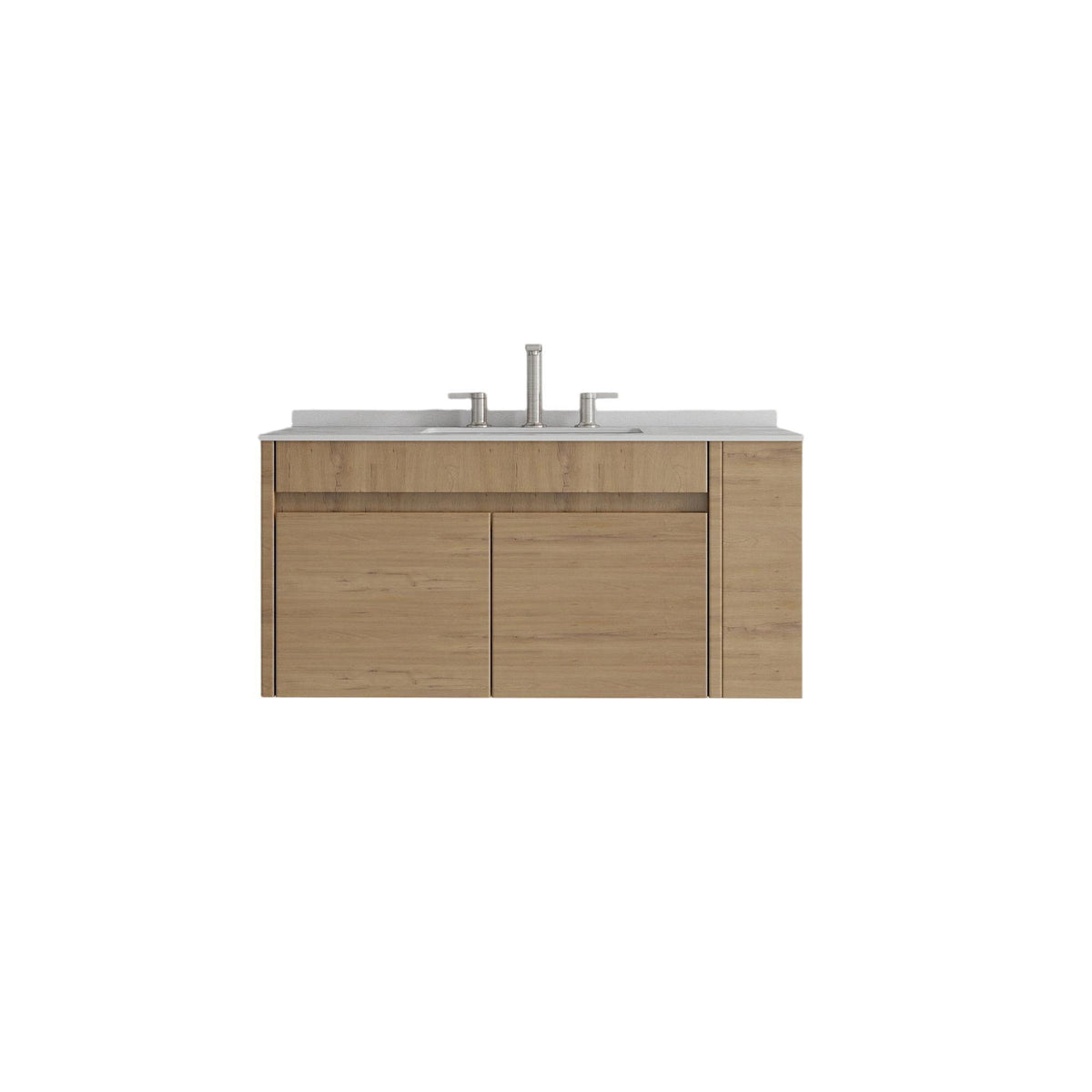 36" Brown Wood Floating Double Door Bathroom Vanity With White Sink - HomeRoots - Flyclothing LLC