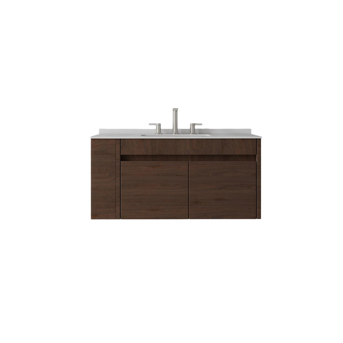 36" Brown Wood Floating Double Door Bathroom Vanity With White Sink - HomeRoots - Flyclothing LLC