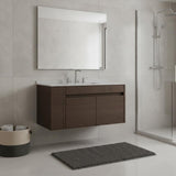 36" Brown Wood Floating Double Door Bathroom Vanity With White Sink - HomeRoots - Flyclothing LLC