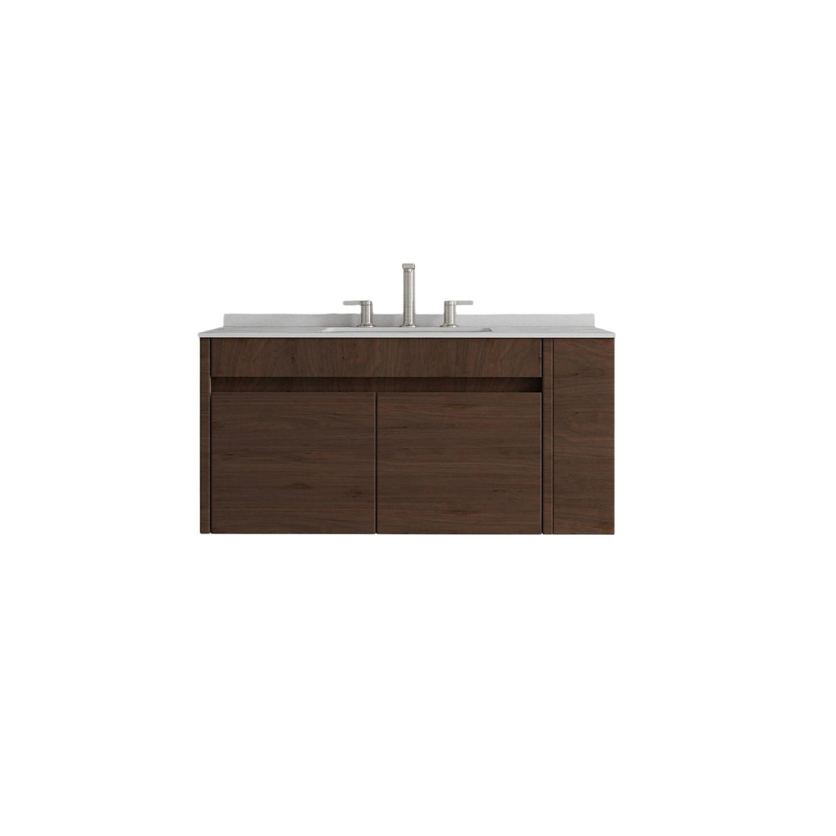 36" Brown Wood Floating Double Door Bathroom Vanity With White Sink - HomeRoots - Flyclothing LLC