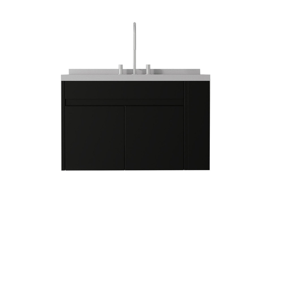 36" Black Wood Floating Double Door Bathroom Vanity With White Sink - HomeRoots - Flyclothing LLC