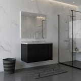 36" Black Wood Floating Double Door Bathroom Vanity With White Sink - HomeRoots - Flyclothing LLC