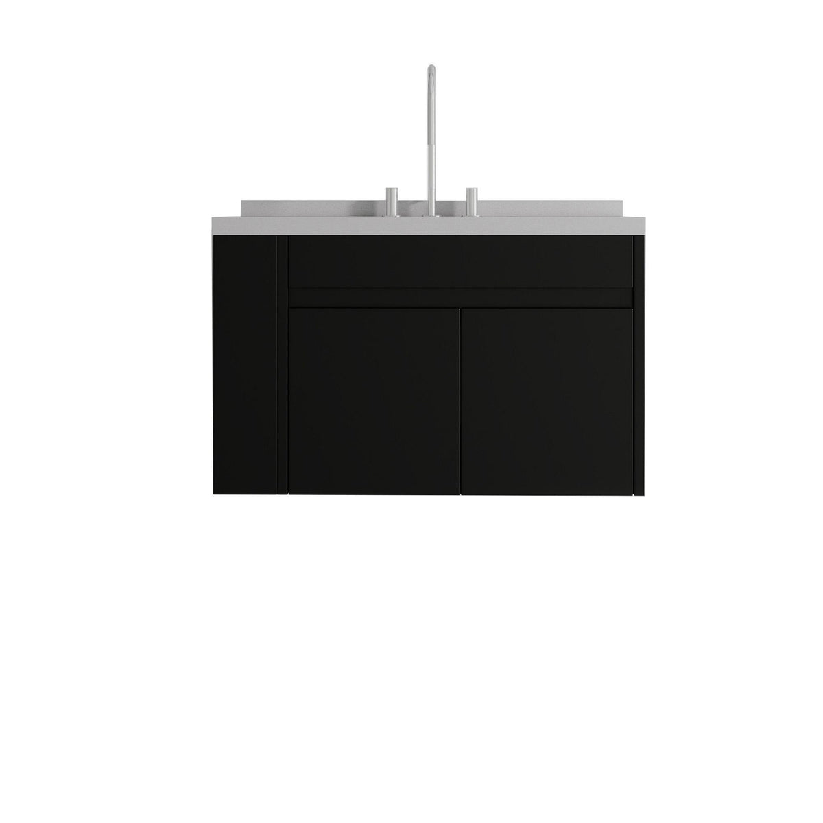 36" Black Wood Floating Double Door Bathroom Vanity With White Sink - HomeRoots - Flyclothing LLC