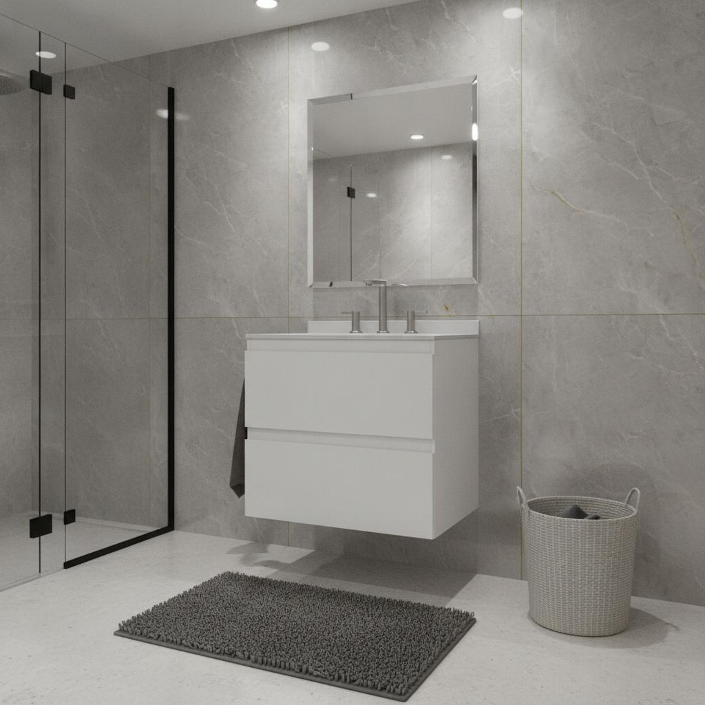 24" White Wood Floating Bathroom Vanity With Sink And Two Drawers - HomeRoots - Flyclothing LLC