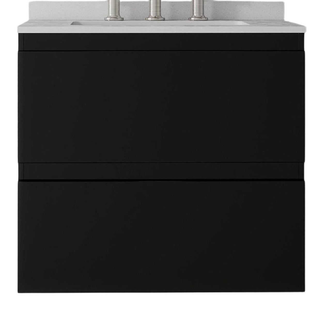 24" Black Wood Floating Bathroom Vanity With White Sink And Two Drawers - HomeRoots - Flyclothing LLC