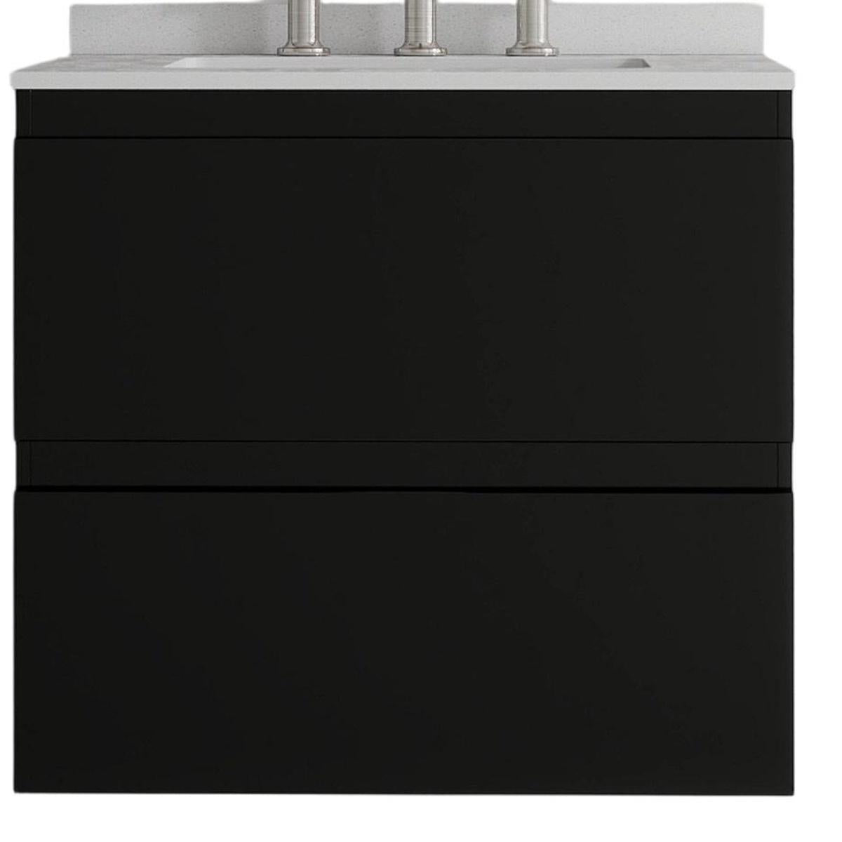 24" Black Wood Floating Bathroom Vanity With White Sink And Two Drawers - HomeRoots - Flyclothing LLC