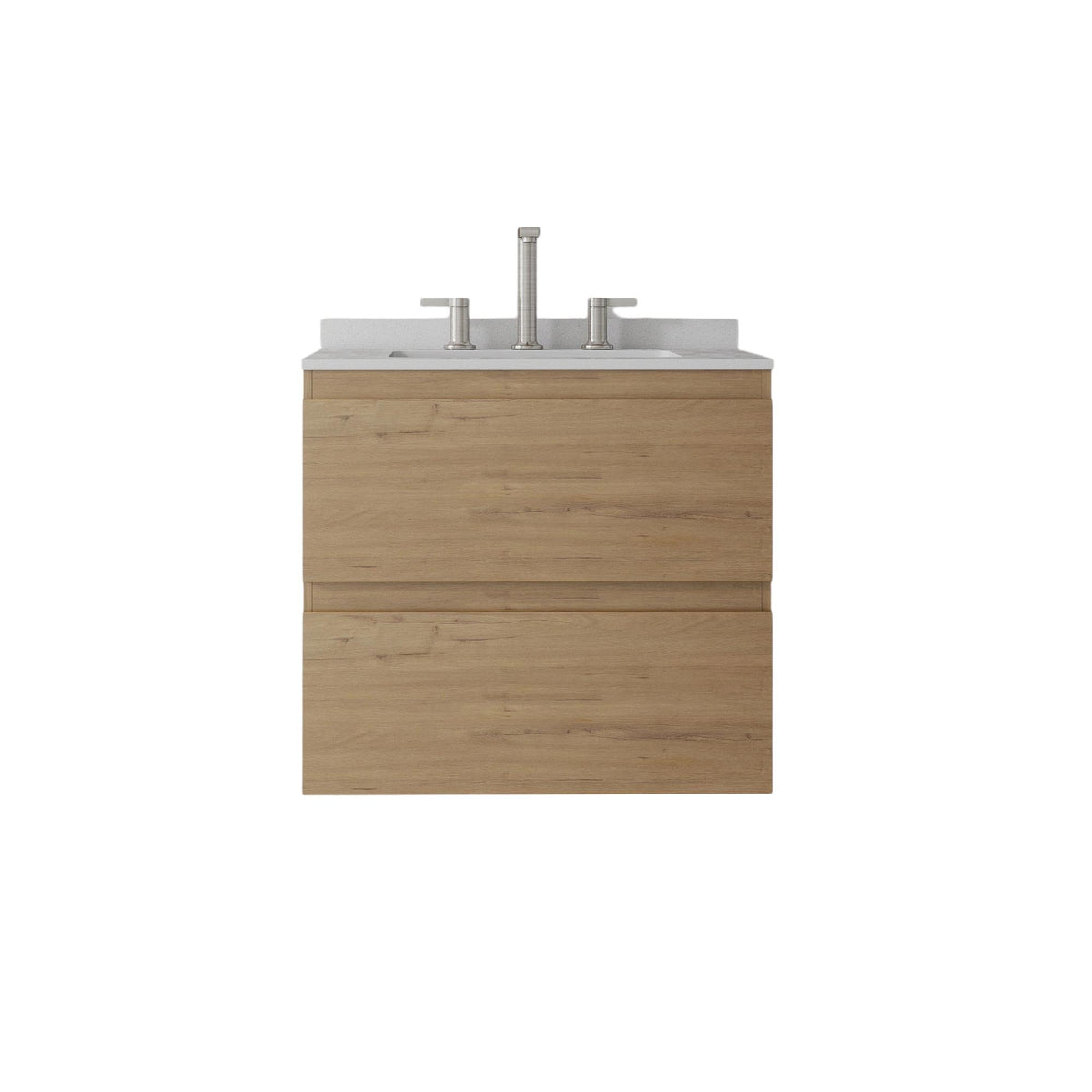 24" Brown Wood Floating Bathroom Vanity With White Sink And Two Drawers - HomeRoots - Flyclothing LLC