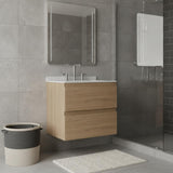 24" Brown Wood Floating Bathroom Vanity With White Sink And Two Drawers - HomeRoots - Flyclothing LLC